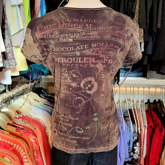 APT 9 ♡ Super-Sweet Brown 'n Tan Cotton Embellished Bling CHOCOLATE Shirt S - Picture 8 of 16